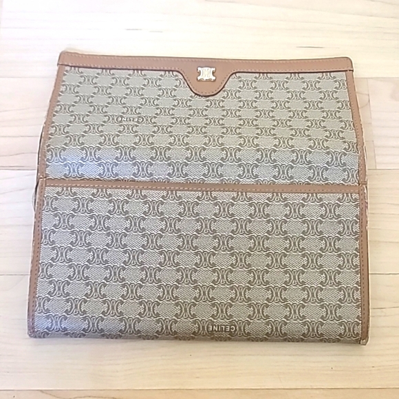 CELINE Long Wallet Macadam Pattern Leather Tan Brown Authentic - Picture 9 of 14
